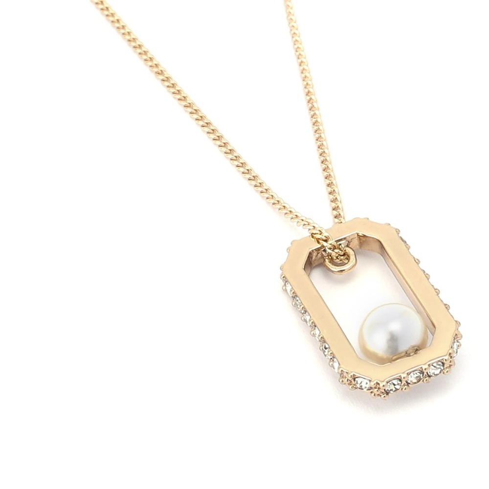 AllSaints Ellie Hex Faux Pearl Square Pendant Necklace Gold Pearl NWT